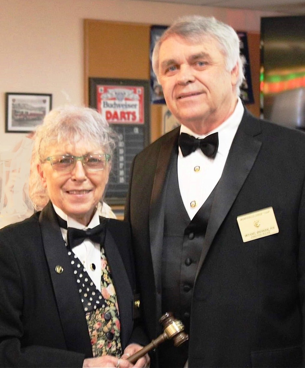 New Monticello Elks exalted ruler Ronni Yakin-Scannell holds the gavel of authority. It was presented to her by past exalted ruler Mike Brennan at a ceremony on April 3. ..